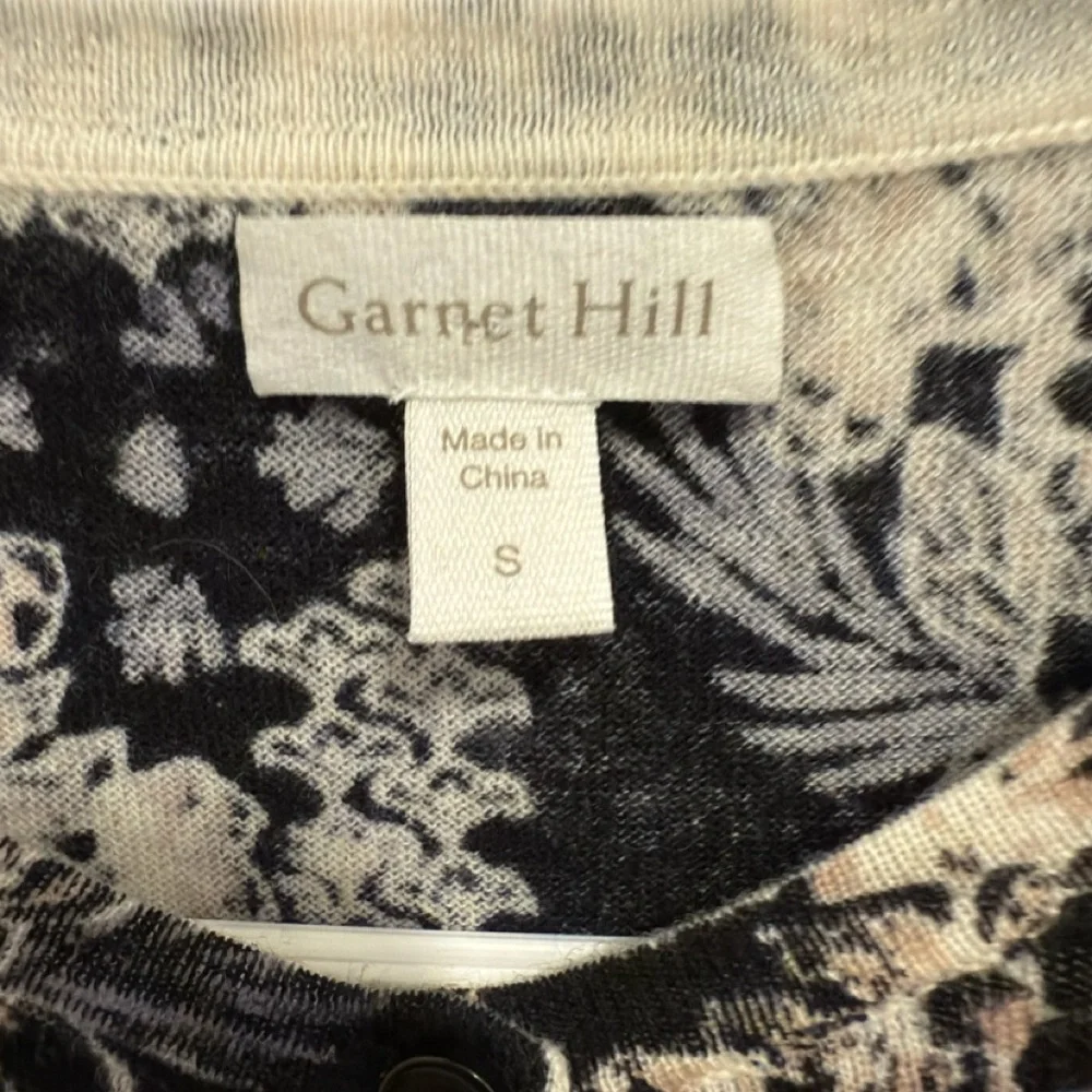 Garnet Hill Navy Blue Cream Floral Botanical Button Front Cardigan Sweater Small